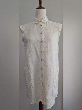 CLICK By Color Me Cotton Button Up Shirt Dress 100% Linen Pale Yellow Size XS